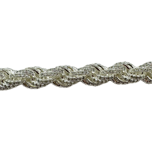 Unisex | Pulsera Tejido Torzal Diamantada Con Zirconias 1 - 8 mm – Plata Autentica Ley .925