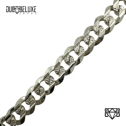 Unisex | Pulso Pulsera Tejido Barbada Cubana Diamantada 7 mm, Esclava Para Hombre Y Mujer De Plata Autentica Ley .925, DUO DELUXE JOYAS