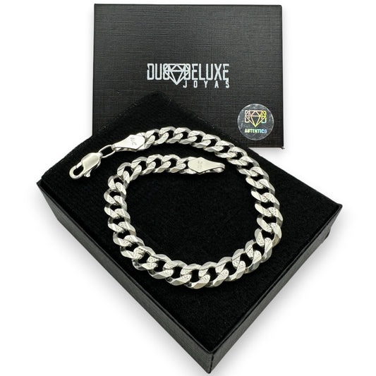 Unisex | Pulso Pulsera Tejido Barbada Cubana Diamantada 7 mm, Esclava Para Hombre Y Mujer De Plata Autentica Ley .925, DUO DELUXE JOYAS