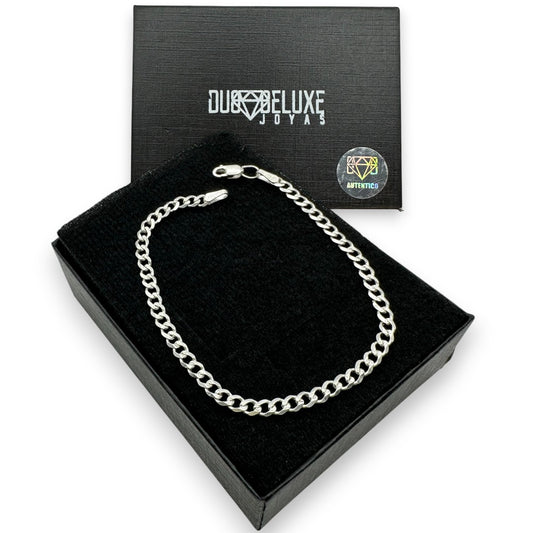 Unisex | Pulso Pulsera Tejido Barbada Cubana Diamantada 3 mm, Esclava Para Hombre Y Mujer De Plata Autentica Ley .925, DUO DELUXE JOYAS