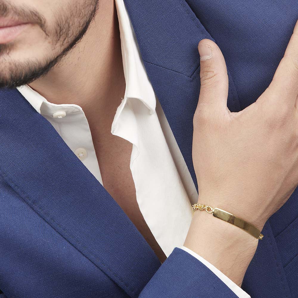 Unisex | Esclava Tejido Torzal Relleno 5 mm, Pulsera Para Hombre Y Mujer, De Plata Autentica Ley .925 Con Baño De Oro Italiano 24k, Con Grabado, DUO DELUXE JOYAS