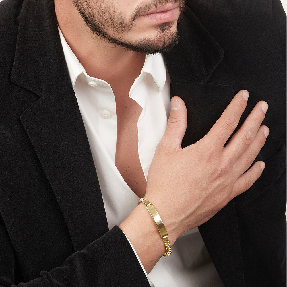 Parejas | Duo De Esclavas Tejido Rolex Elegante Para Parejas, De Plata Autentica Ley .925 Con Baño De Oro Italiano 24k, Con Grabado, DUO DELUXE JOYAS