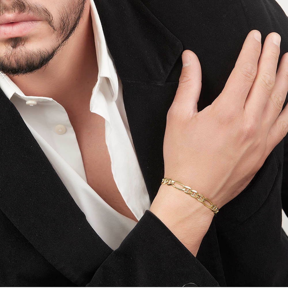 Unisex | Pulso Pulsera Tejido Figaruchi Lisa 6 mm, Esclava Para Hombre Y Mujer De Plata Autentica Ley .925 Con Baño De Oro Italiano 24k, DUO DELUXE JOYAS