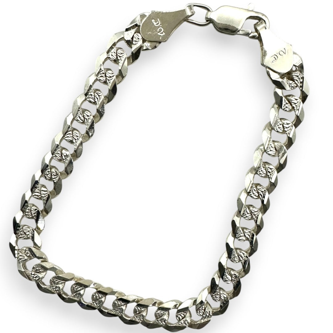 Unisex | Pulso Pulsera Tejido Barbada Cubana Diamantada 7 mm, Esclava Para Hombre Y Mujer De Plata Autentica Ley .925, DUO DELUXE JOYAS