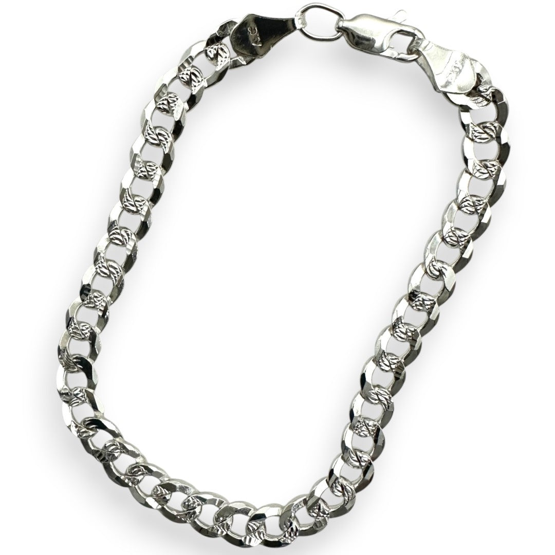 Unisex | Pulso Pulsera Tejido Barbada Cubana Diamantada 6 mm, Esclava Para Hombre Y Mujer De Plata Autentica Ley .925, DUO DELUXE JOYAS
