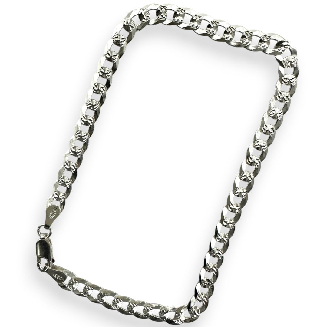 Unisex | Pulso Pulsera Tejido Barbada Cubana Diamantada 5 mm, Esclava Para Hombre Y Mujer De Plata Autentica Ley .925, DUO DELUXE JOYAS