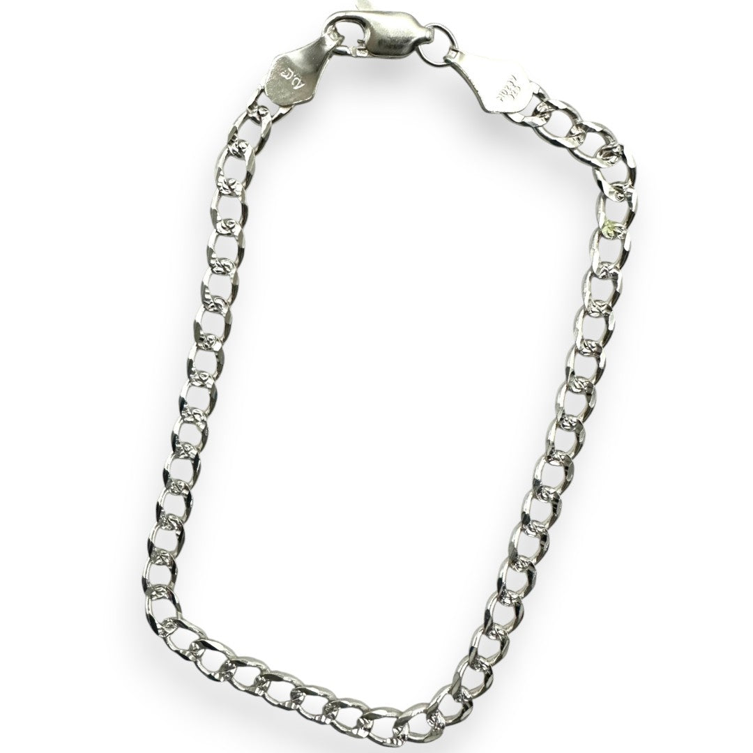 Unisex | Pulso Pulsera Tejido Barbada Cubana Diamantada 4 mm, Esclava Para Hombre Y Mujer De Plata Autentica Ley .925, DUO DELUXE JOYAS