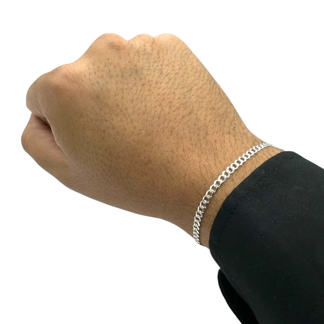 Unisex | Pulso Pulsera Tejido Barbada Cubana Diamantada 3 mm, Esclava Para Hombre Y Mujer De Plata Autentica Ley .925, DUO DELUXE JOYAS