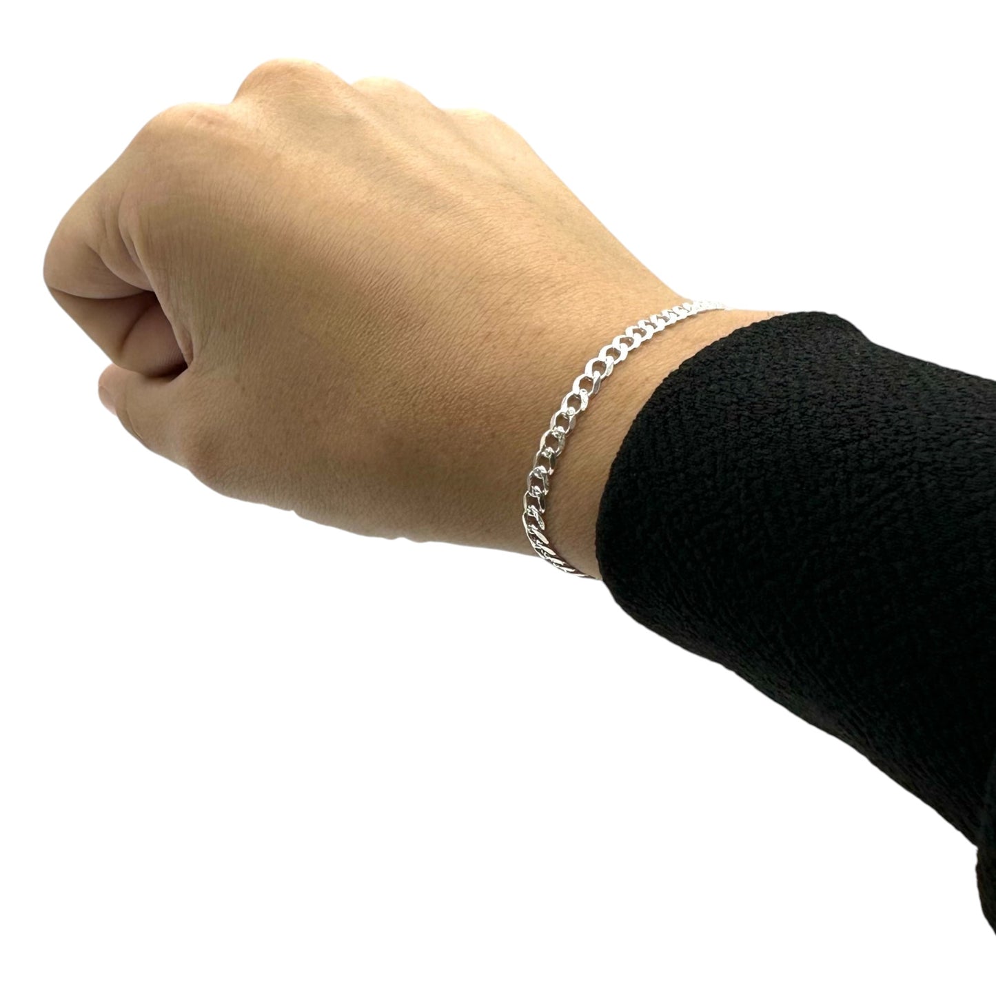 Unisex | Pulso Pulsera Tejido Barbada Cubana Diamantada 3 mm, Esclava Para Hombre Y Mujer De Plata Autentica Ley .925, DUO DELUXE JOYAS