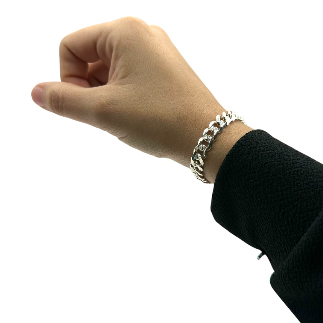 Unisex | Pulso Pulsera Tejido Barbada Cubana Diamantada 7 mm, Esclava Para Hombre Y Mujer De Plata Autentica Ley .925, DUO DELUXE JOYAS