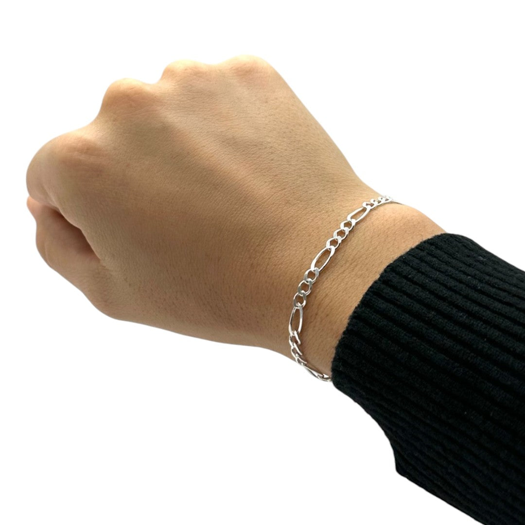 Unisex | Pulso Pulsera Tejido Cartier Figaro 3:1 Lisa 3 mm, Esclava Para Hombre Y Mujer De Plata Autentica Ley .925, DUO DELUXE JOYAS