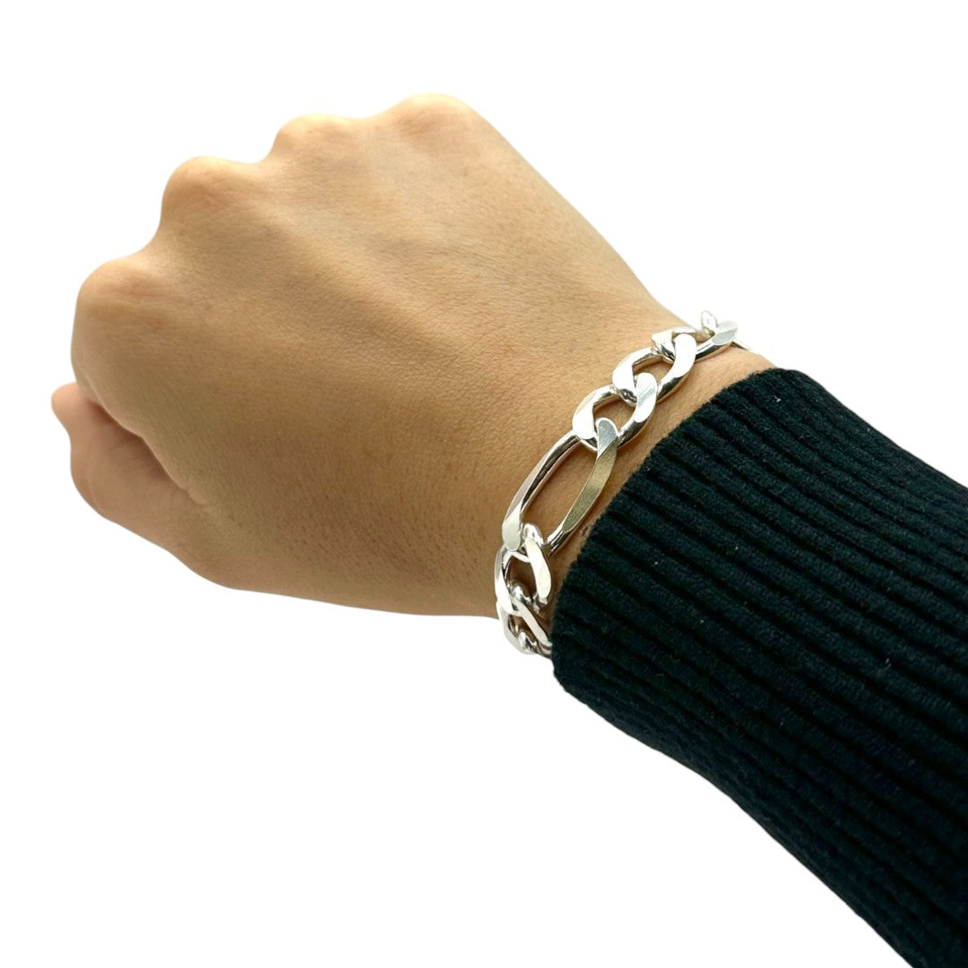 Unisex | Pulso Pulsera Tejido Cartier Figaro 3:1 Lisa 10 mm, Esclava Para Hombre Y Mujer De Plata Autentica Ley .925, DUO DELUXE JOYAS