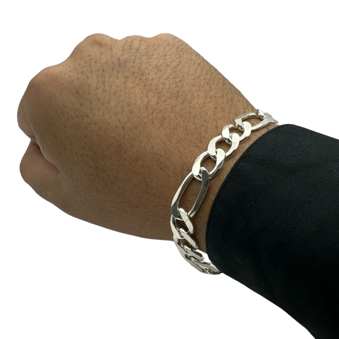 Unisex | Pulso Pulsera Tejido Cartier Figaro 3:1 Lisa 10 mm, Esclava Para Hombre Y Mujer De Plata Autentica Ley .925, DUO DELUXE JOYAS