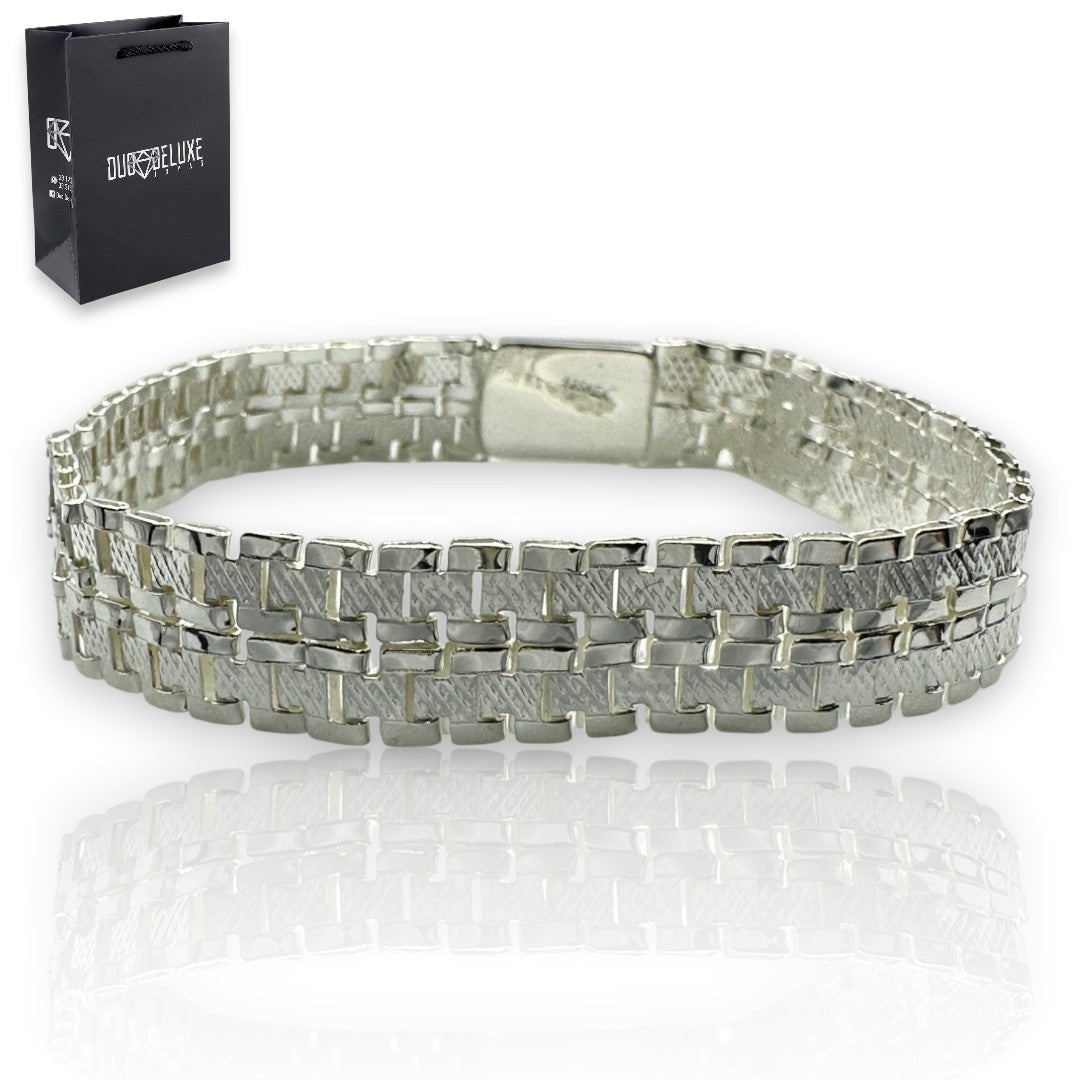 Pulsera Esclava Tejido Rolex Elegante 12 mm, Plata Ley .925, Para Hombre y Mujer | DUO DELUXE JOYAS