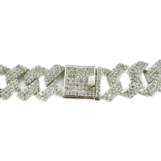 Unisex | Pulsera Tejido Cubana Diamantada Con Zirconias 7 - 1.7 cm – Plata Ley .925