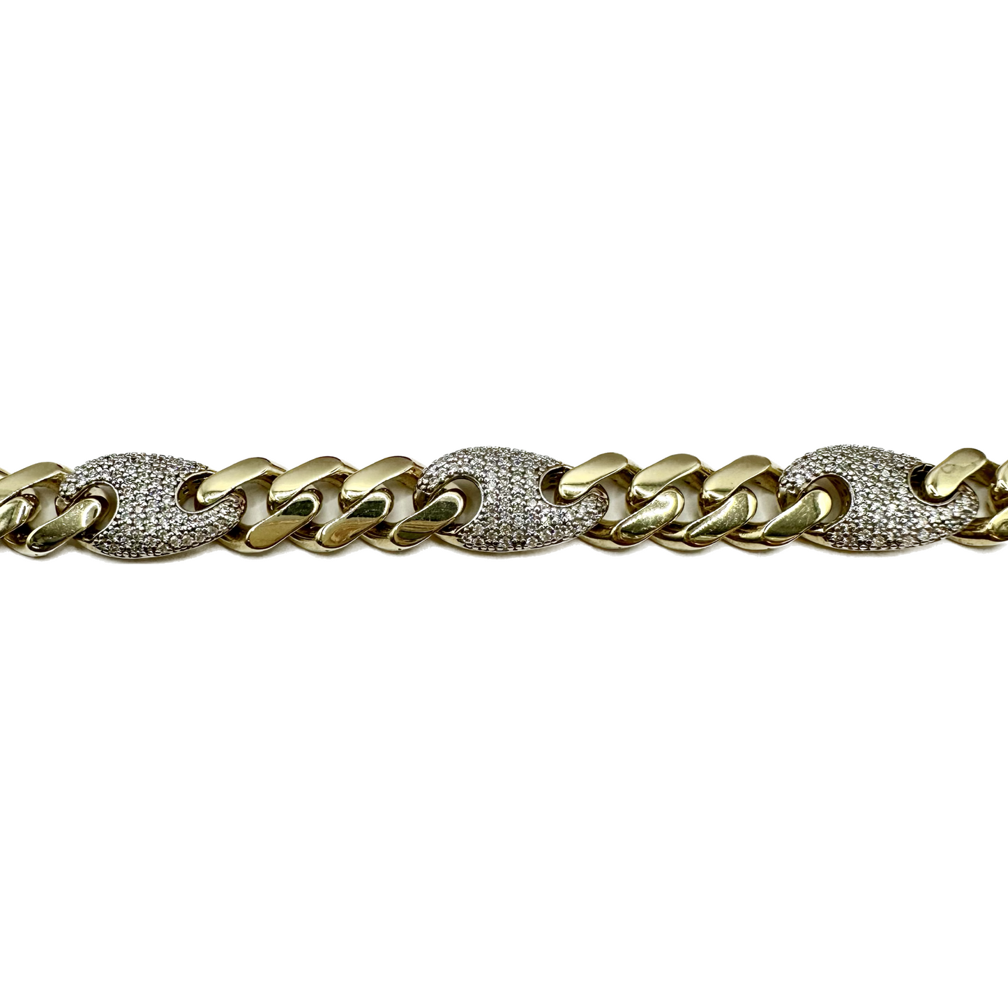 Unisex I Pulsera Tejido Guchi Figaro Diamantado - 10 mm – Unisex – Oro Autentico 10k