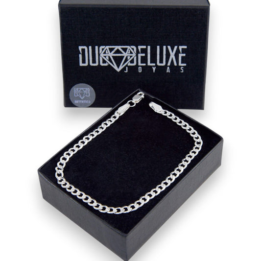 Unisex | Pulso Pulsera Tejido Barbada Cubana Diamantada 4 mm, Esclava Para Hombre Y Mujer De Plata Autentica Ley .925, DUO DELUXE JOYAS