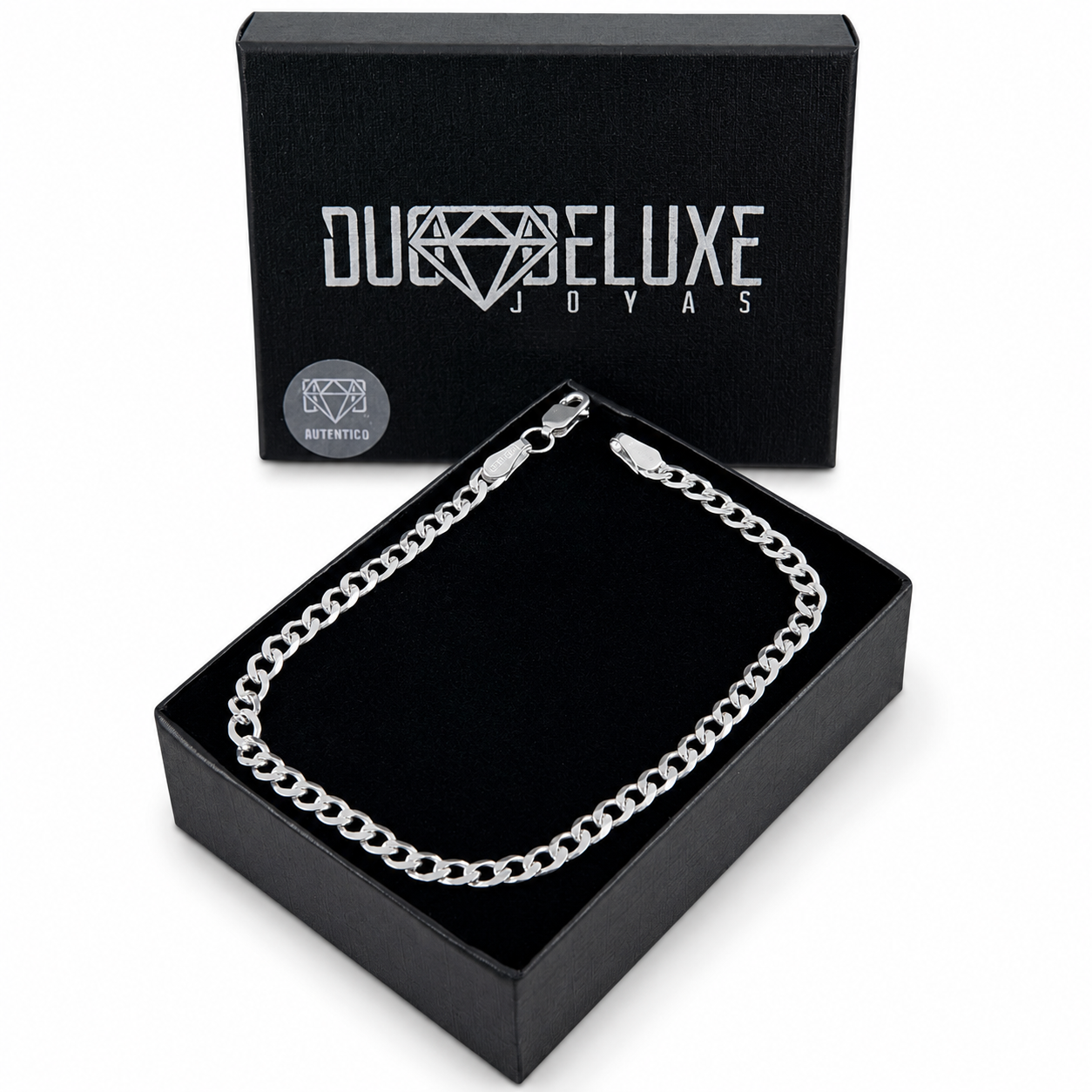Unisex | Pulso Pulsera Tejido Barbada Cubana Diamantada 4 mm, Esclava Para Hombre Y Mujer De Plata Autentica Ley .925, DUO DELUXE JOYAS
