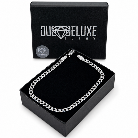 Unisex | Pulso Pulsera Tejido Barbada Cubana Diamantada 4 mm, Esclava Para Hombre Y Mujer De Plata Autentica Ley .925, DUO DELUXE JOYAS