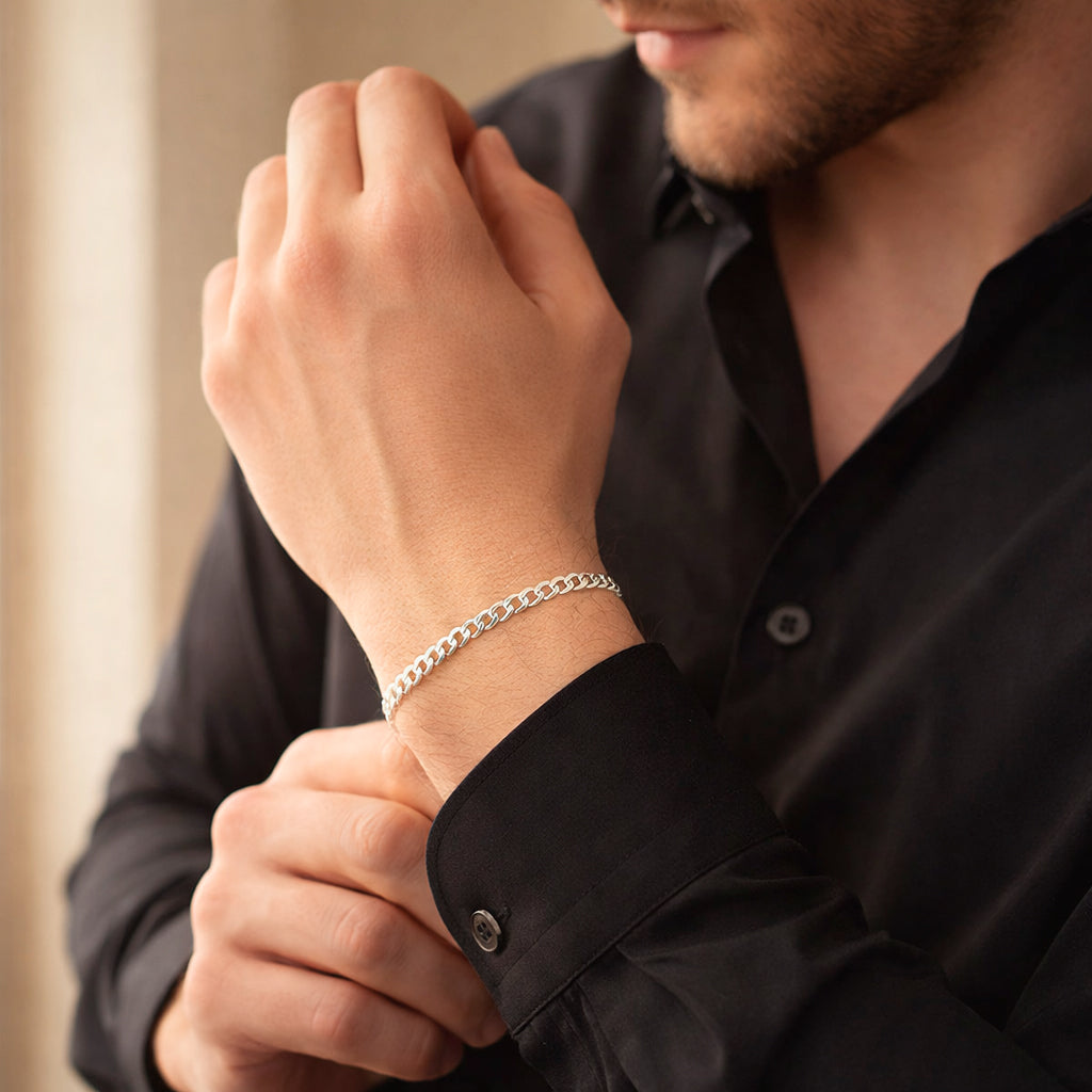 Unisex | Pulso Pulsera Tejido Barbada Cubana Diamantada 4 mm, Esclava Para Hombre Y Mujer De Plata Autentica Ley .925, DUO DELUXE JOYAS
