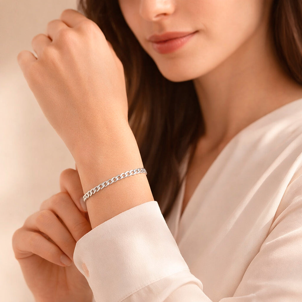 Unisex | Pulso Pulsera Tejido Barbada Cubana Diamantada 4 mm, Esclava Para Hombre Y Mujer De Plata Autentica Ley .925, DUO DELUXE JOYAS