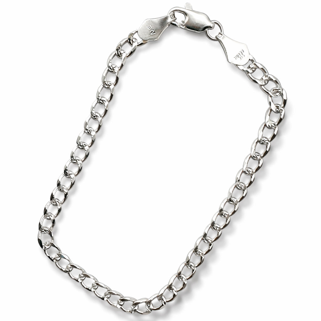 Unisex | Pulso Pulsera Tejido Barbada Cubana Diamantada 4 mm, Esclava Para Hombre Y Mujer De Plata Autentica Ley .925, DUO DELUXE JOYAS