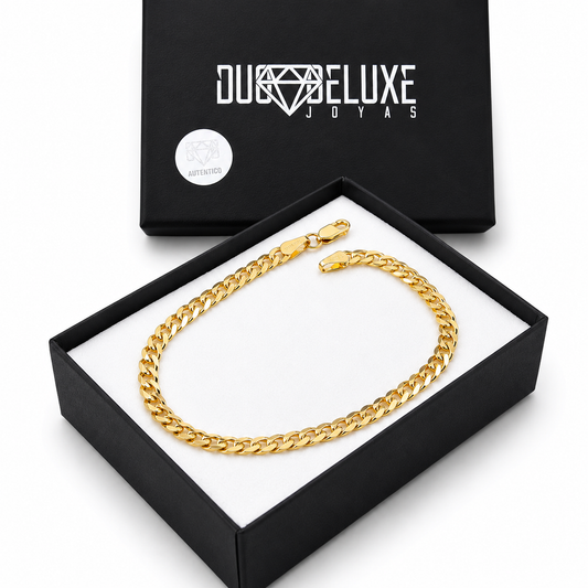 Unisex | Pulso Pulsera Tejido Barbada Cubana Lisa 4 mm, Esclava Para Hombre Y Mujer De Plata Autentica Ley .925 Con Baño De Oro Italiano 24k, DUO DELUXE JOYAS