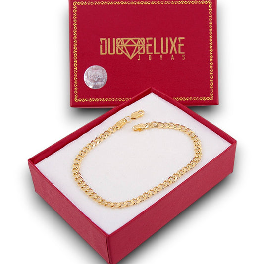 Unisex | Pulso Pulsera Tejido Barbada Cubana Lisa 4 mm, Esclava Para Hombre Y Mujer De Plata Autentica Ley .925 Con Baño De Oro Italiano 24k, DUO DELUXE JOYAS