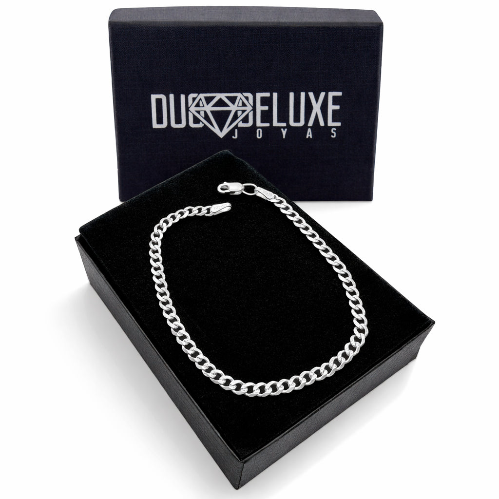 Unisex | Pulso Pulsera Tejido Barbada Cubana Diamantada 3 mm, Esclava Para Hombre Y Mujer De Plata Autentica Ley .925, DUO DELUXE JOYAS