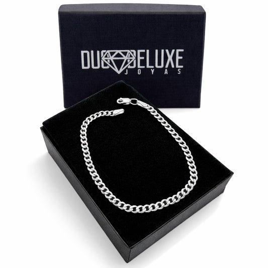 Unisex | Pulso Pulsera Tejido Barbada Cubana Diamantada 3 mm, Esclava Para Hombre Y Mujer De Plata Autentica Ley .925, DUO DELUXE JOYAS