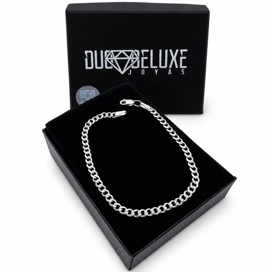 Unisex | Pulso Pulsera Tejido Barbada Cubana Diamantada 3 mm, Esclava Para Hombre Y Mujer De Plata Autentica Ley .925, DUO DELUXE JOYAS