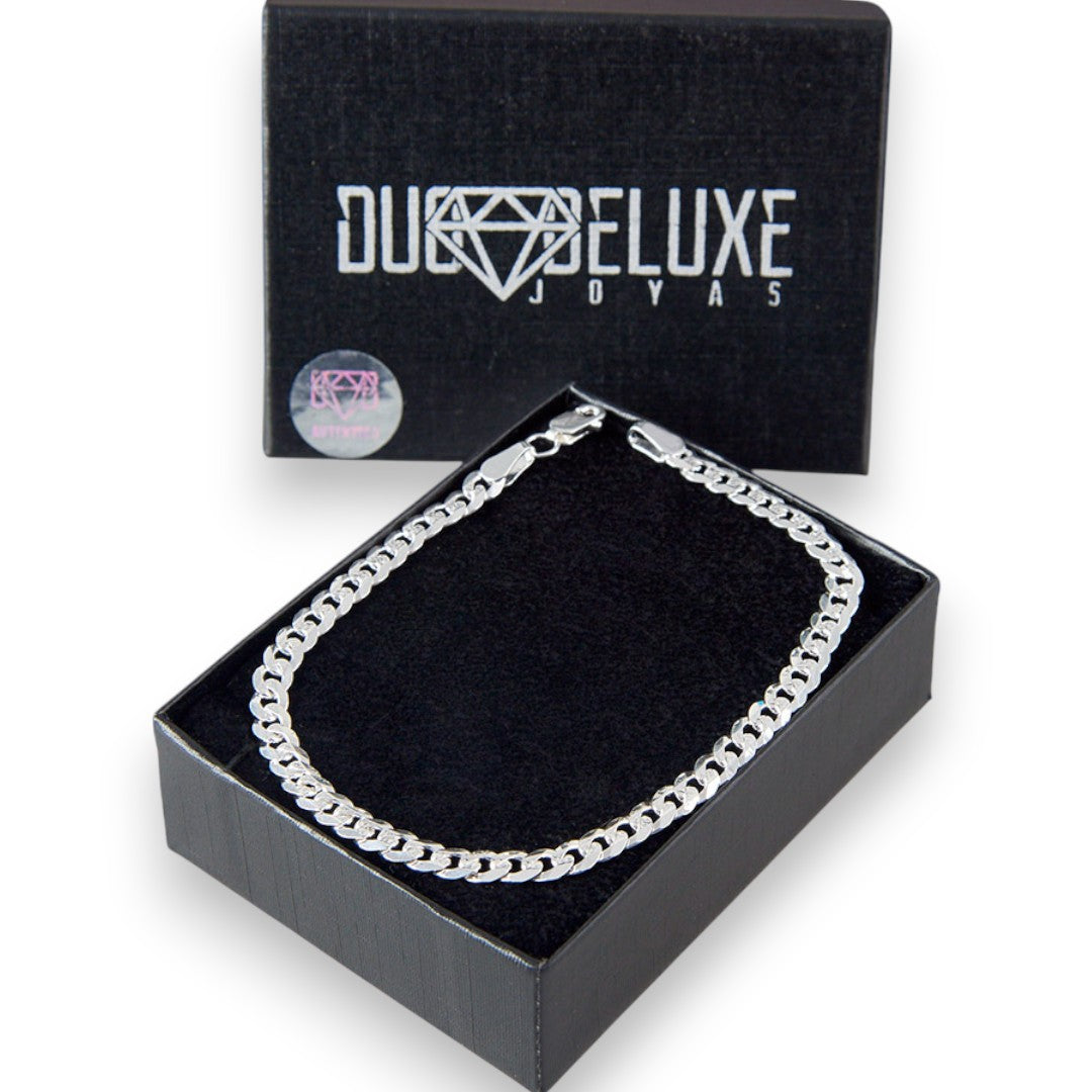 Unisex | Pulso Pulsera Tejido Barbada Cubana Diamantada 5 mm, Esclava Para Hombre Y Mujer De Plata Autentica Ley .925, DUO DELUXE JOYAS