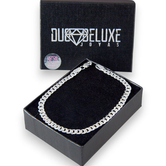 Unisex | Pulso Pulsera Tejido Barbada Cubana Diamantada 5 mm, Esclava Para Hombre Y Mujer De Plata Autentica Ley .925, DUO DELUXE JOYAS