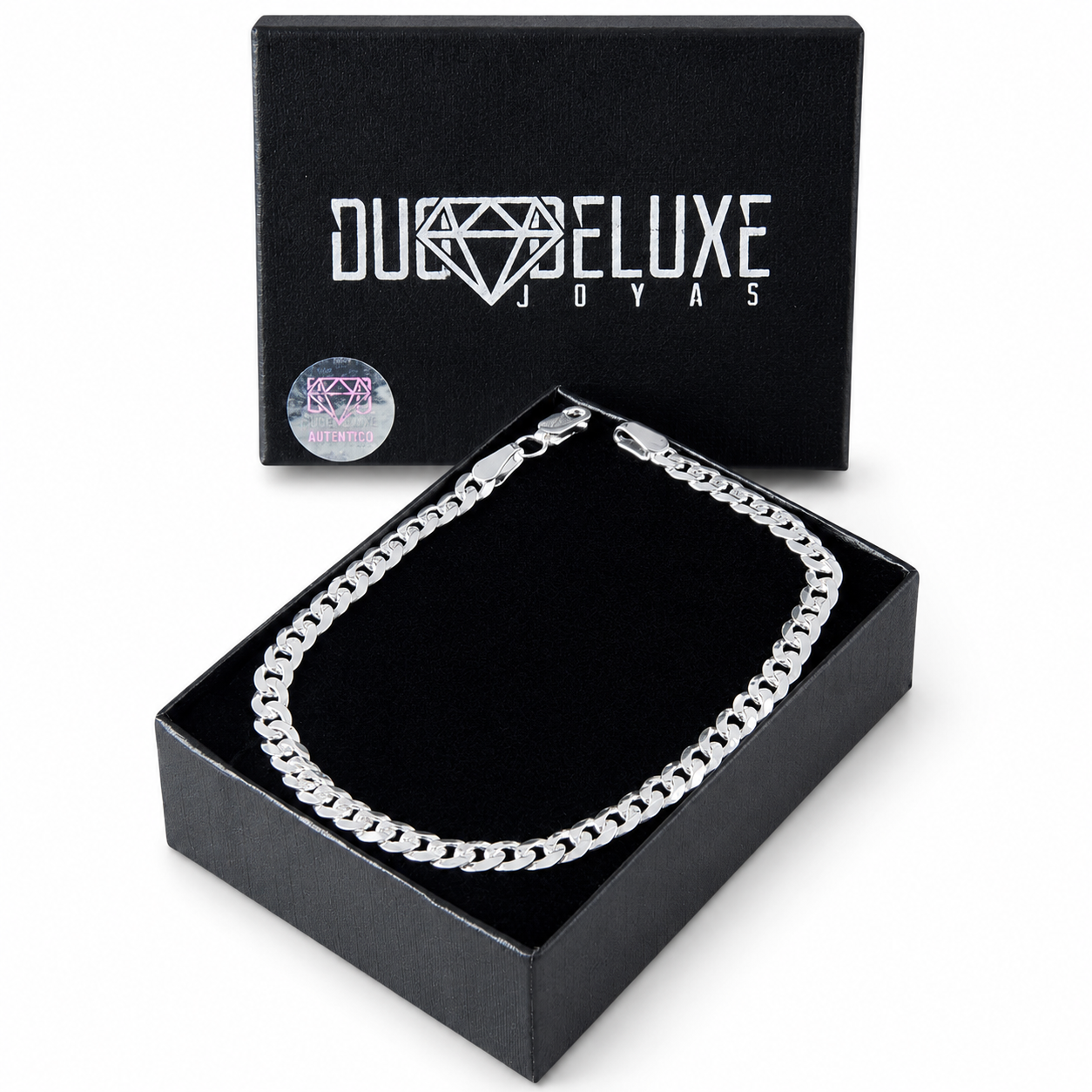 Unisex | Pulso Pulsera Tejido Barbada Cubana Diamantada 5 mm, Esclava Para Hombre Y Mujer De Plata Autentica Ley .925, DUO DELUXE JOYAS