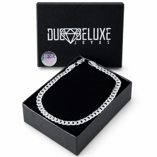 Unisex | Pulso Pulsera Tejido Barbada Cubana Diamantada 5 mm, Esclava Para Hombre Y Mujer De Plata Autentica Ley .925, DUO DELUXE JOYAS