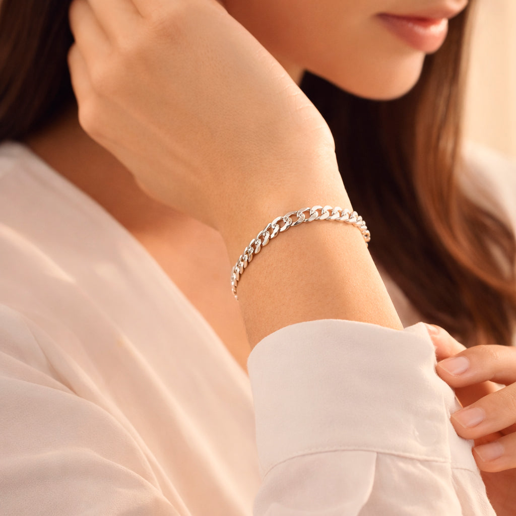 Unisex | Pulso Pulsera Tejido Barbada Cubana Diamantada 5 mm, Esclava Para Hombre Y Mujer De Plata Autentica Ley .925, DUO DELUXE JOYAS