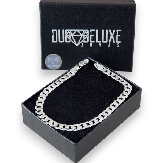 Unisex | Pulso Pulsera Tejido Barbada Cubana Diamantada 6 mm, Esclava Para Hombre Y Mujer De Plata Autentica Ley .925, DUO DELUXE JOYAS