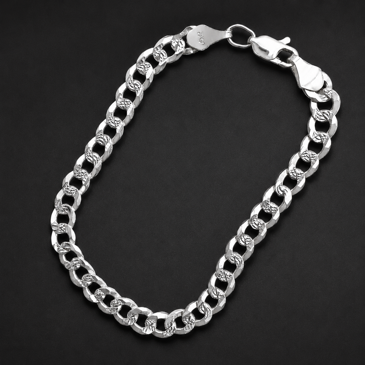 Unisex | Pulso Pulsera Tejido Barbada Cubana Diamantada 6 mm, Esclava Para Hombre Y Mujer De Plata Autentica Ley .925, DUO DELUXE JOYAS