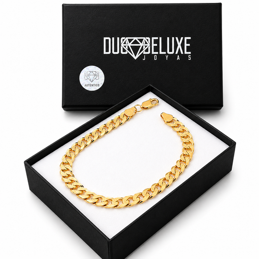 Unisex | Pulso Pulsera Tejido Barbada Cubana Diamantada 6 mm, Esclava Para Hombre Y Mujer De Plata Autentica Ley .925 Con Baño De Oro Italiano 24k, DUO DELUXE JOYAS