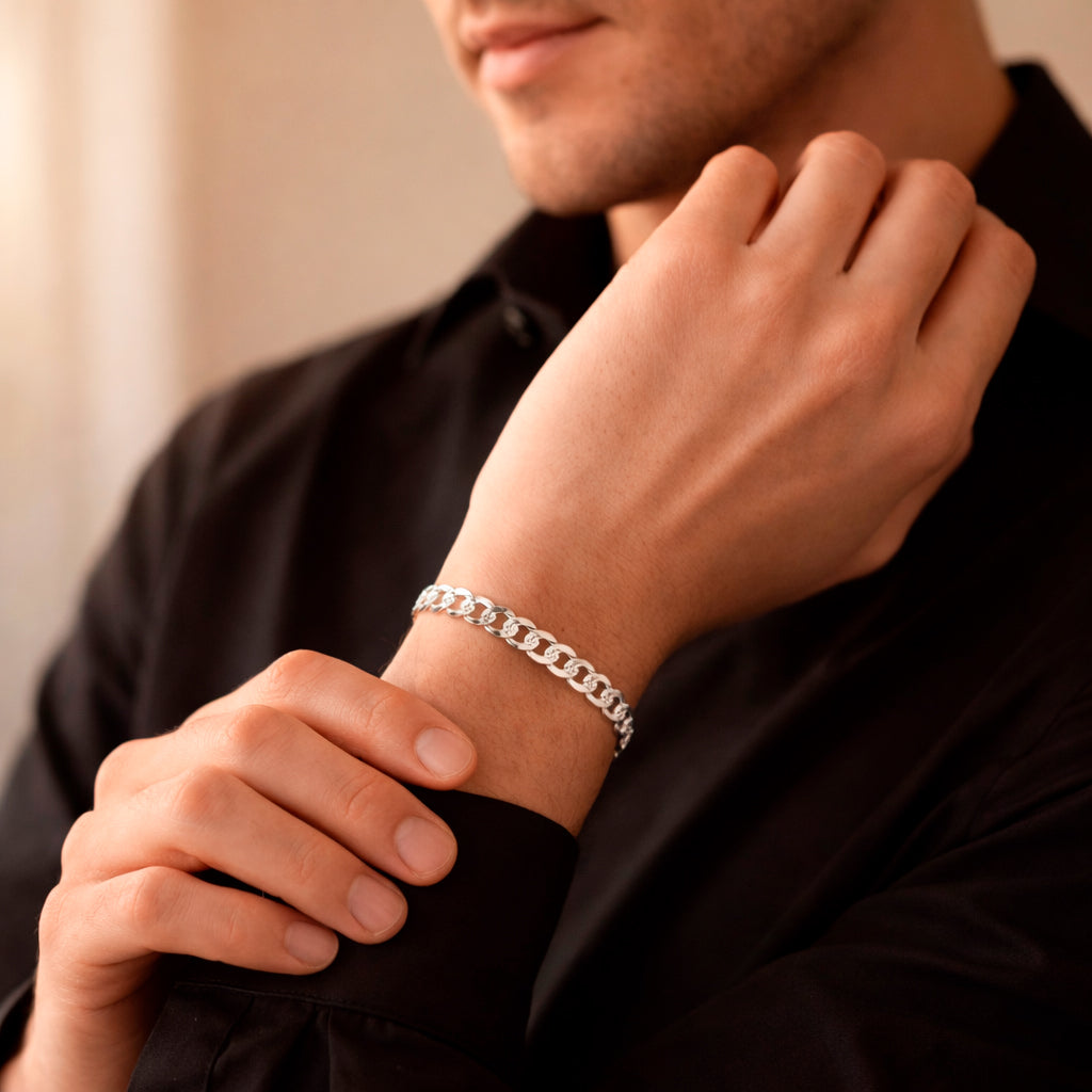 Unisex | Pulso Pulsera Tejido Barbada Cubana Diamantada 6 mm, Esclava Para Hombre Y Mujer De Plata Autentica Ley .925, DUO DELUXE JOYAS