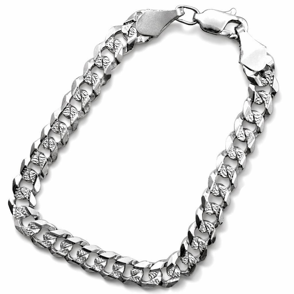 Unisex | Pulso Pulsera Tejido Barbada Cubana Diamantada 7 mm, Esclava Para Hombre Y Mujer De Plata Autentica Ley .925, DUO DELUXE JOYAS