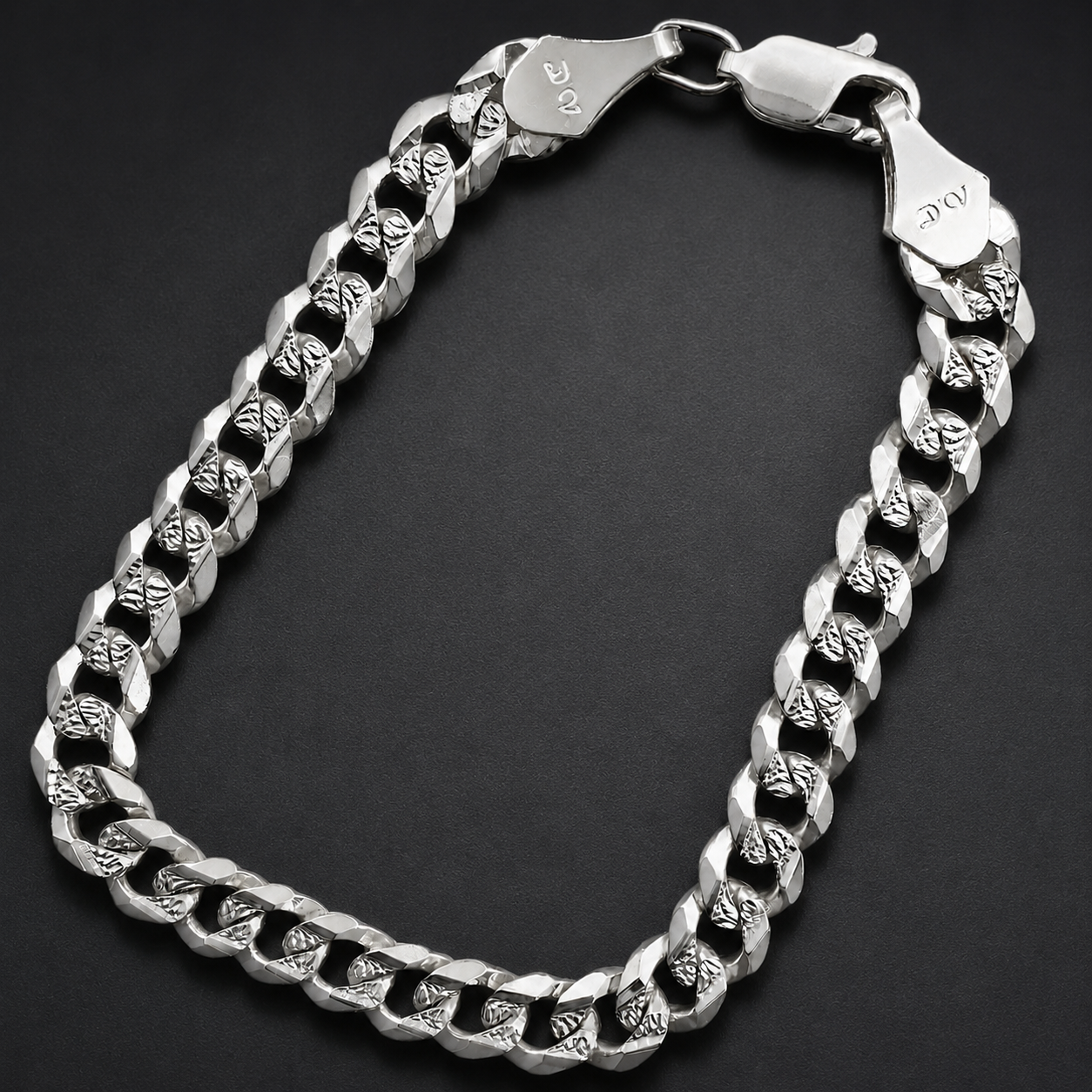 Unisex | Pulso Pulsera Tejido Barbada Cubana Diamantada 7 mm, Esclava Para Hombre Y Mujer De Plata Autentica Ley .925, DUO DELUXE JOYAS