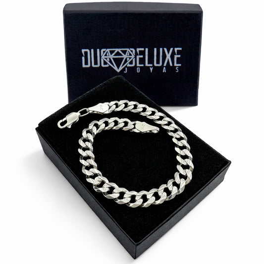 Unisex | Pulso Pulsera Tejido Barbada Cubana Diamantada 7 mm, Esclava Para Hombre Y Mujer De Plata Autentica Ley .925, DUO DELUXE JOYAS
