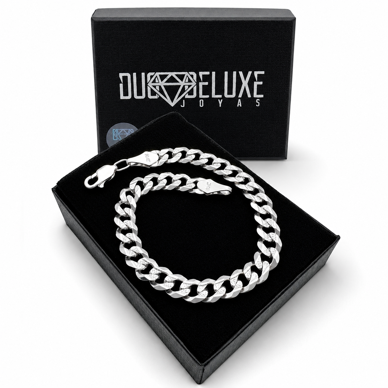 Unisex | Pulso Pulsera Tejido Barbada Cubana Diamantada 7 mm, Esclava Para Hombre Y Mujer De Plata Autentica Ley .925, DUO DELUXE JOYAS