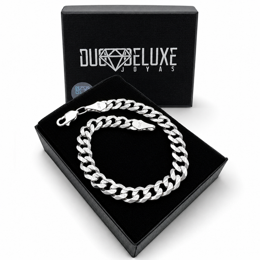 Unisex | Pulso Pulsera Tejido Barbada Cubana Diamantada 7 mm, Esclava Para Hombre Y Mujer De Plata Autentica Ley .925, DUO DELUXE JOYAS