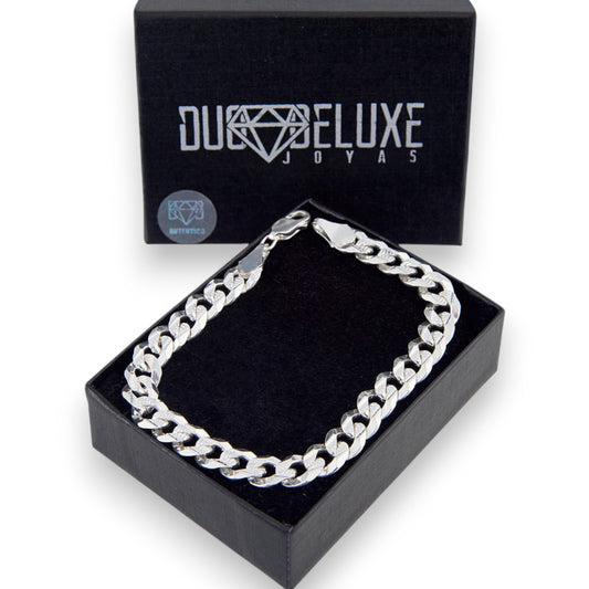 Unisex | Pulso Pulsera Tejido Barbada Cubana Diamantada 8 mm, Esclava Para Hombre Y Mujer De Plata Autentica Ley .925, DUO DELUXE JOYAS