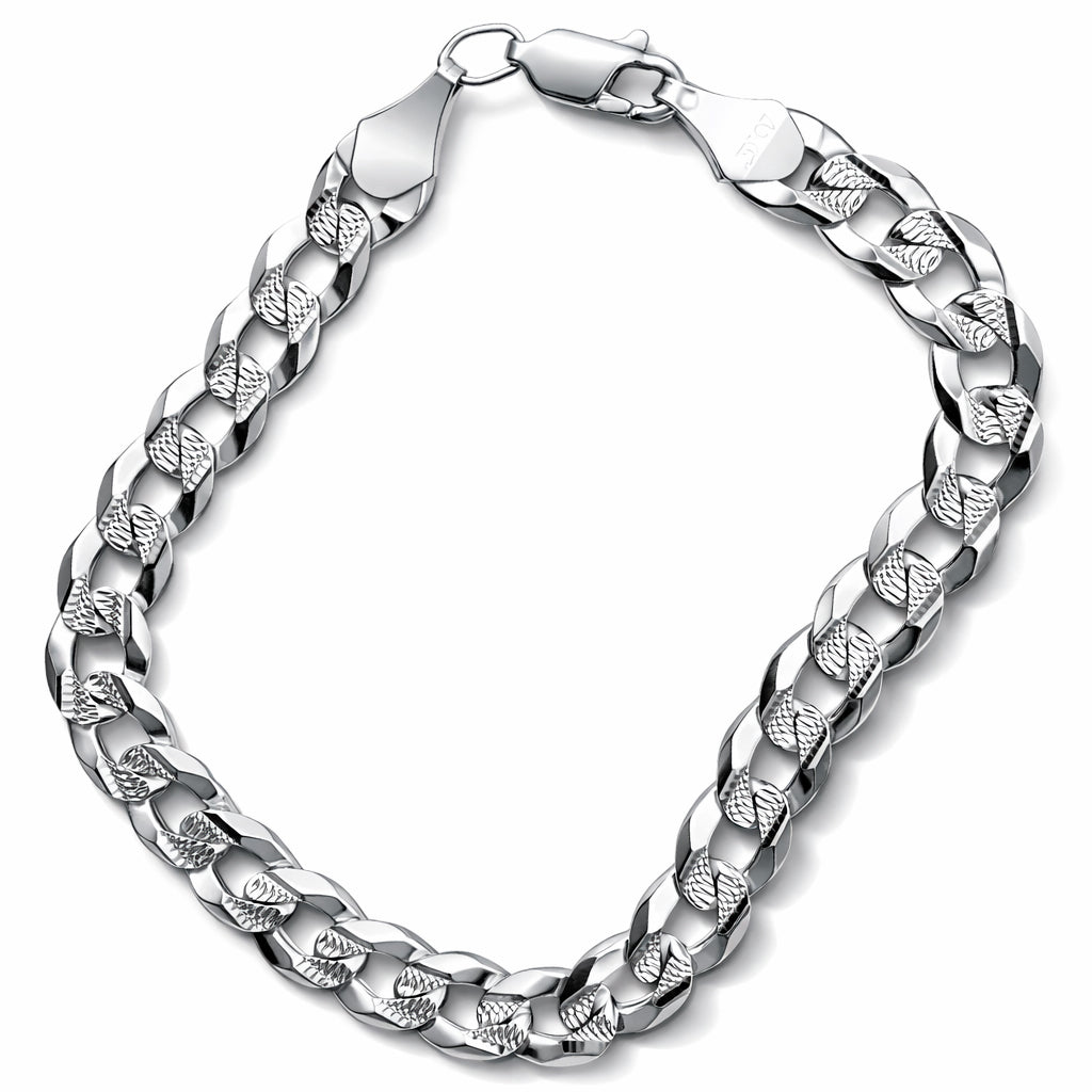 Unisex | Pulso Pulsera Tejido Barbada Cubana Diamantada 8 mm, Esclava Para Hombre Y Mujer De Plata Autentica Ley .925, DUO DELUXE JOYAS