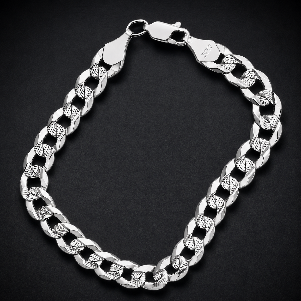 Unisex | Pulso Pulsera Tejido Barbada Cubana Diamantada 8 mm, Esclava Para Hombre Y Mujer De Plata Autentica Ley .925, DUO DELUXE JOYAS