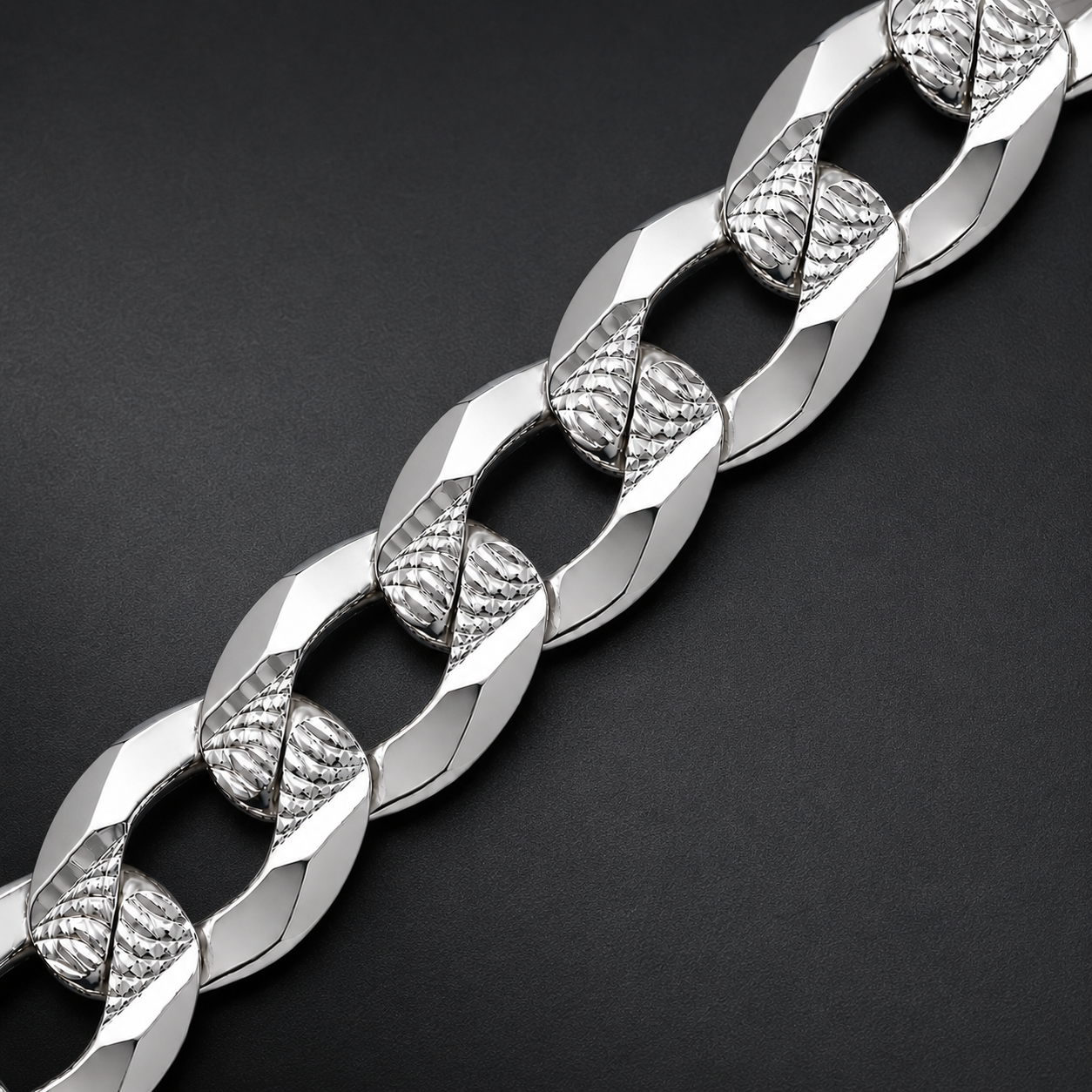 Unisex | Pulso Pulsera Tejido Barbada Cubana Diamantada 8 mm, Esclava Para Hombre Y Mujer De Plata Autentica Ley .925, DUO DELUXE JOYAS