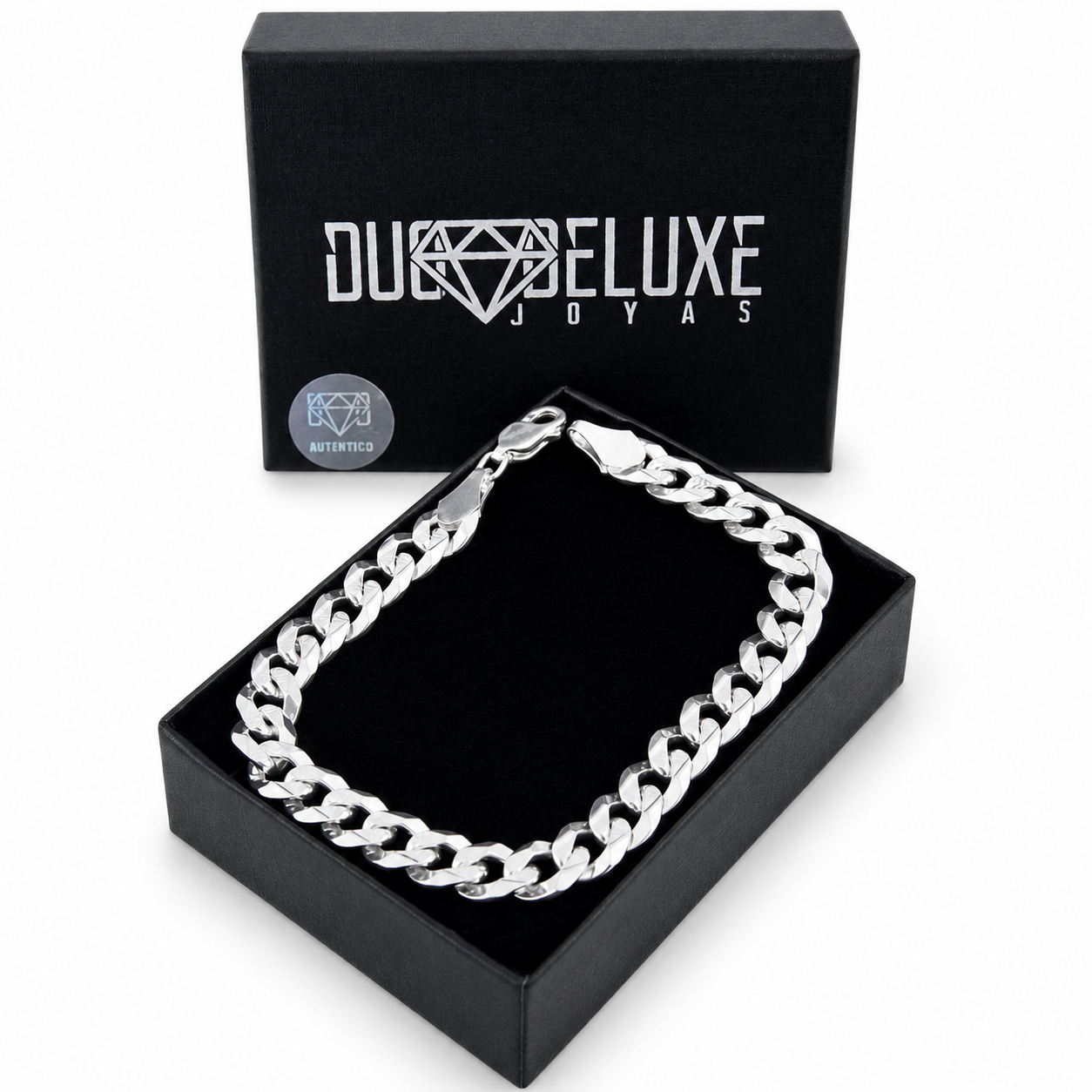 Unisex | Pulso Pulsera Tejido Barbada Cubana Diamantada 8 mm, Esclava Para Hombre Y Mujer De Plata Autentica Ley .925, DUO DELUXE JOYAS